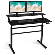 2-Tier Adjustable Height Standing Desk Sit to Stand Workstation w/Shelf