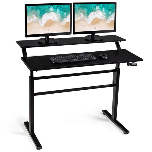 Costway 2-Tier Adjustable Height Standing Desk Sit to Stand Workstation w/Shelf