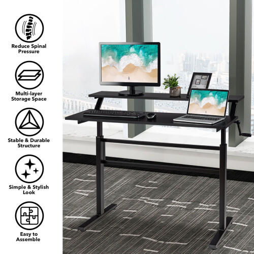 Costway 2-Tier Adjustable Height Standing Desk Sit to Stand Workstation w/Shelf 1