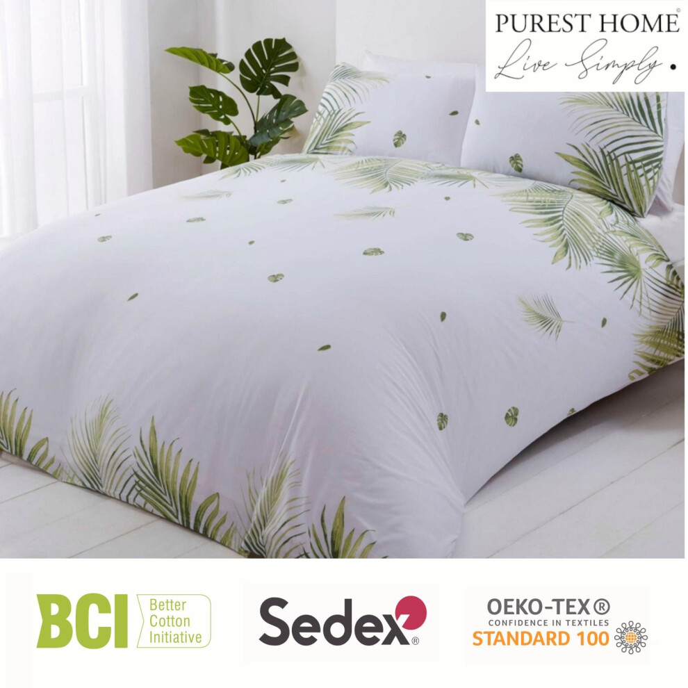 (Green, Single) Rapport Home Tropics Palm Tree Leaves Green Reversible Single Duvet Cover Set Bedding Set