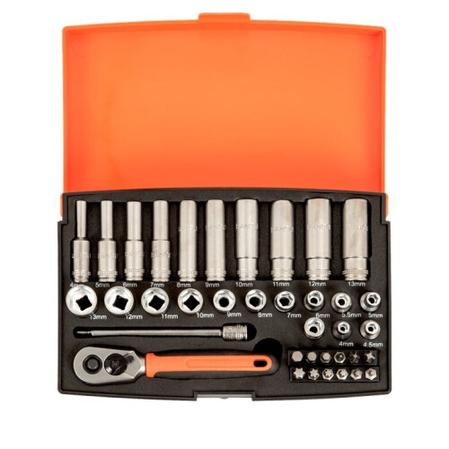 Bahco Bahco 37 Pce Mini Ratchet 1/4" Hex Deep/long Socket &amp; Screwdriver Bit Set Sl25l