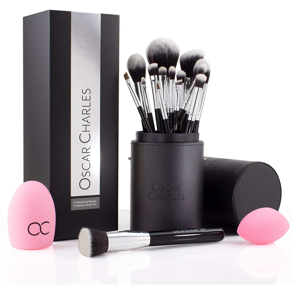 Oscar Charles Professional Makeup Brush Set: 17-Piece Silver