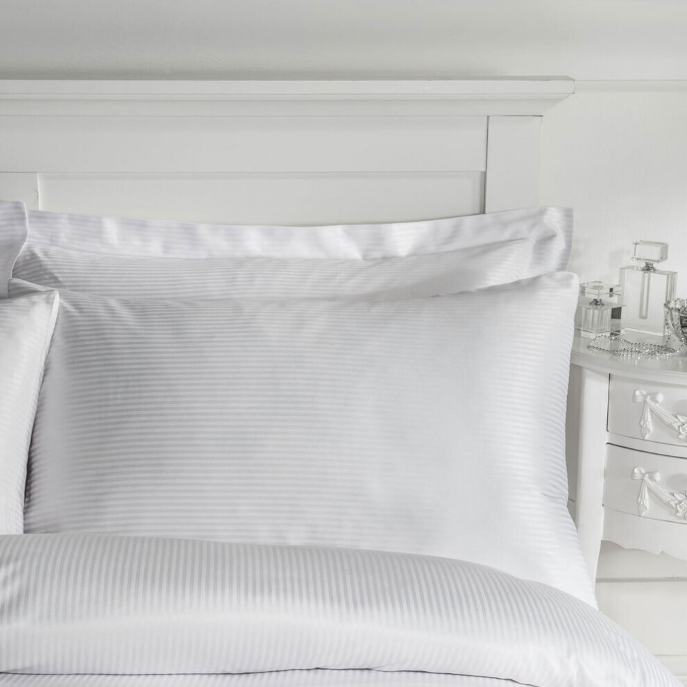 Catherine Lansfield Platinum Satin Stripe 300 Thread Count Pillow Cases, White, Pair