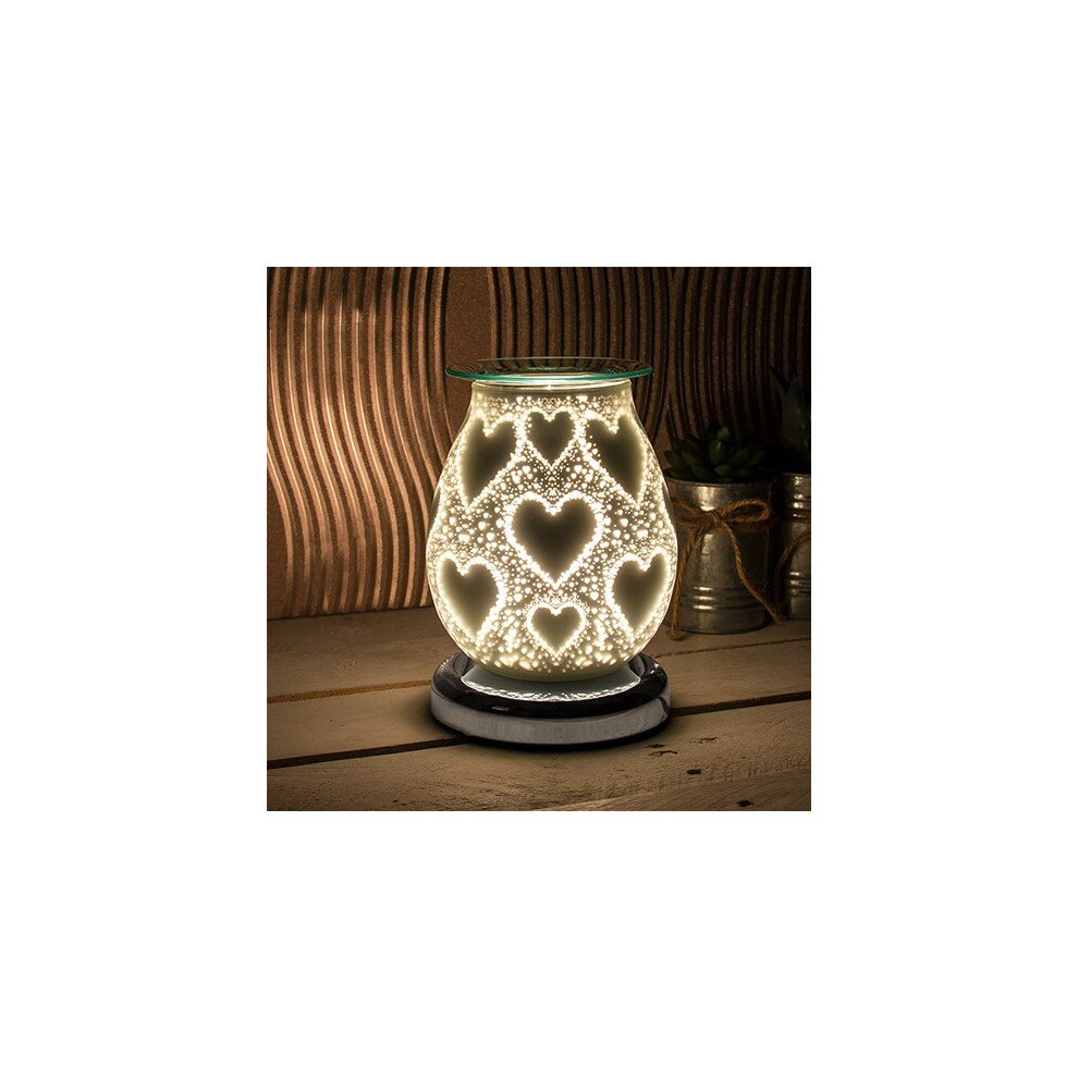 Hearts Design Satin White Aroma Electric Touch Lamp Wax Or Oil Warmer Gift Idea