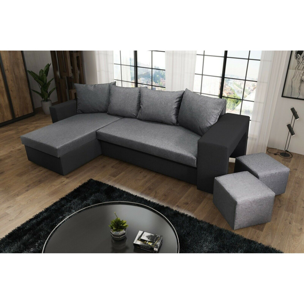 Corner Sofa Bed Grey With Black With 2 Footstools