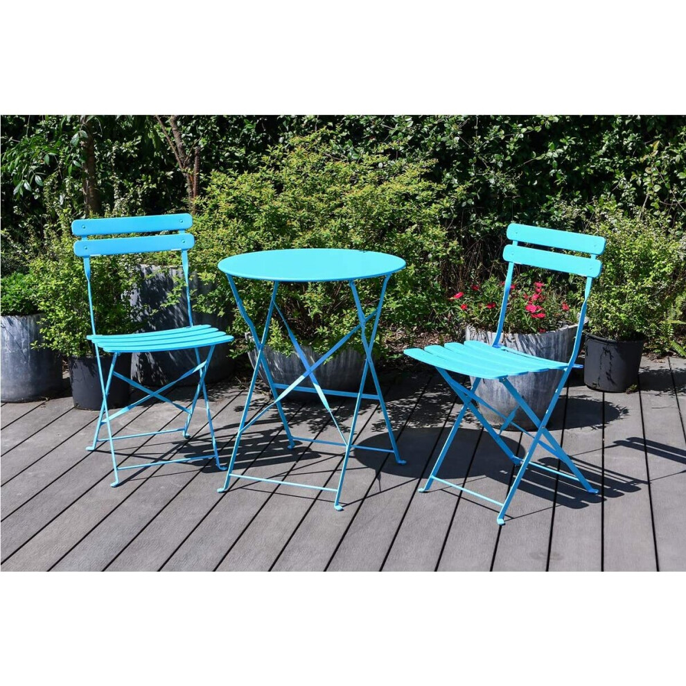 Eve Blue Metal Bistro Garden Set Folding 3pc Set.