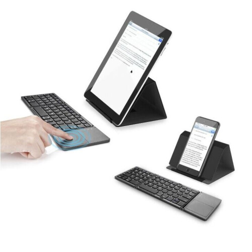 Portable B033 three-fold folding thin bluetooth keyboard three-system with touch wireless bluetooth keyboard (black) 2