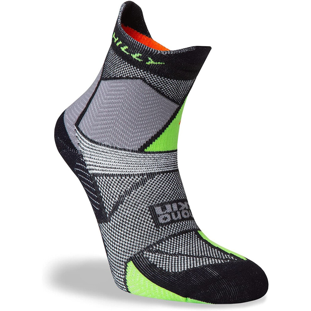 Hilly Marathon Fresh Unisex Running Socks, Black/Grey/Lime Green