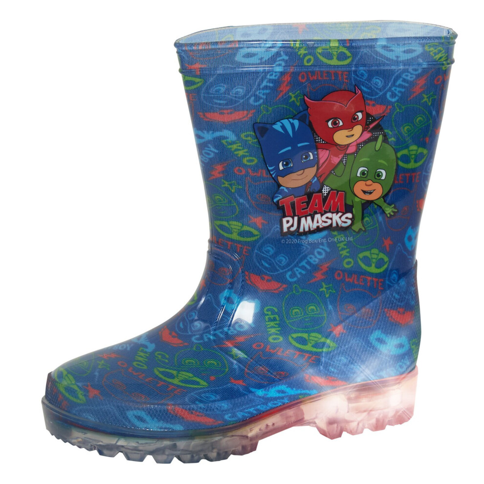 (UK 5 Child) PJ Masks Boys Light Up Wellington Boots Kids Character Snow Rain Shoes Nursery