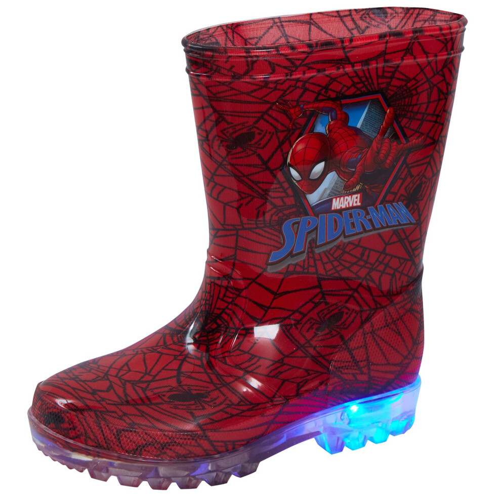 (UK 8 Child) Marvel Spiderman Light Up Wellington Boots Kids Flashing Rain Snow Shoes Wellies