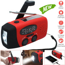 Hand Crank Dynamo Wind Up Solar Portable AM FM Radio USB Charger Light Torch Red