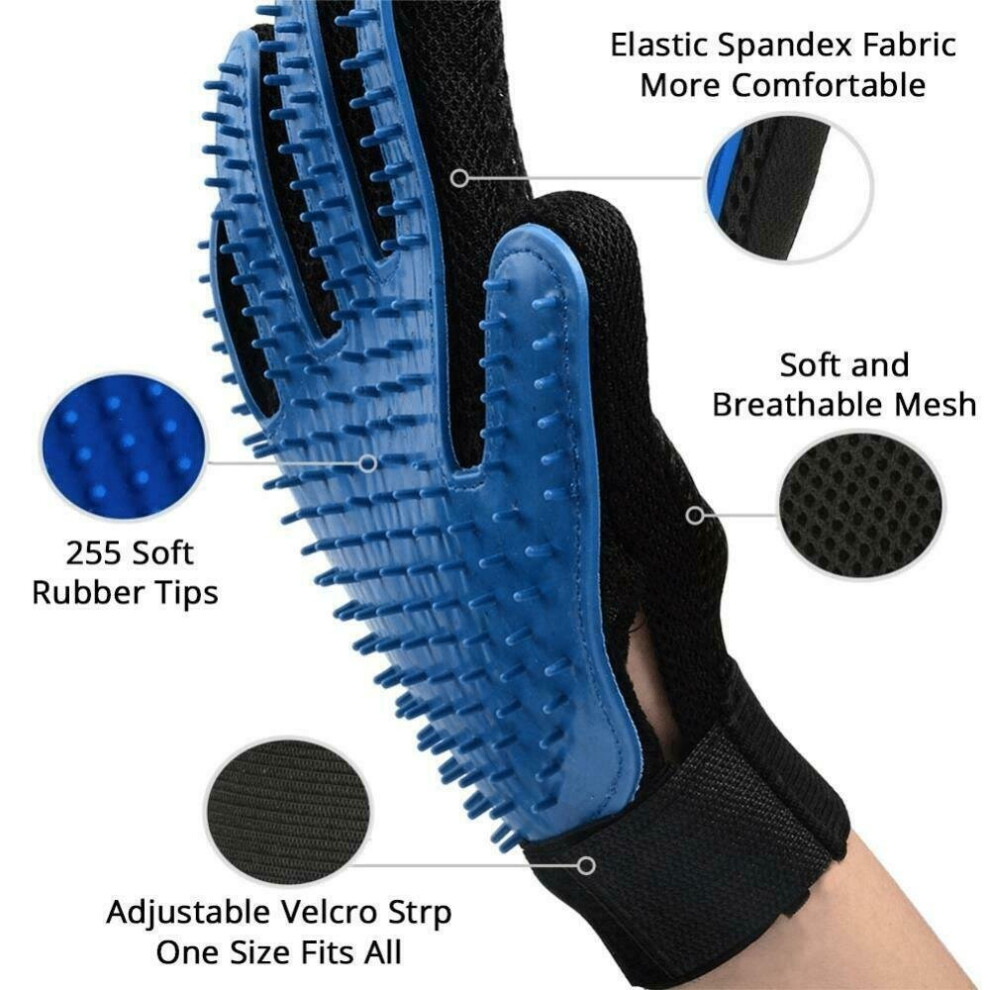 (Dark Blue) Dog Cat Pet Grooming Glove Dirt Hair Fur Removal Remover Brush Gentle Deshedding 1 Pair