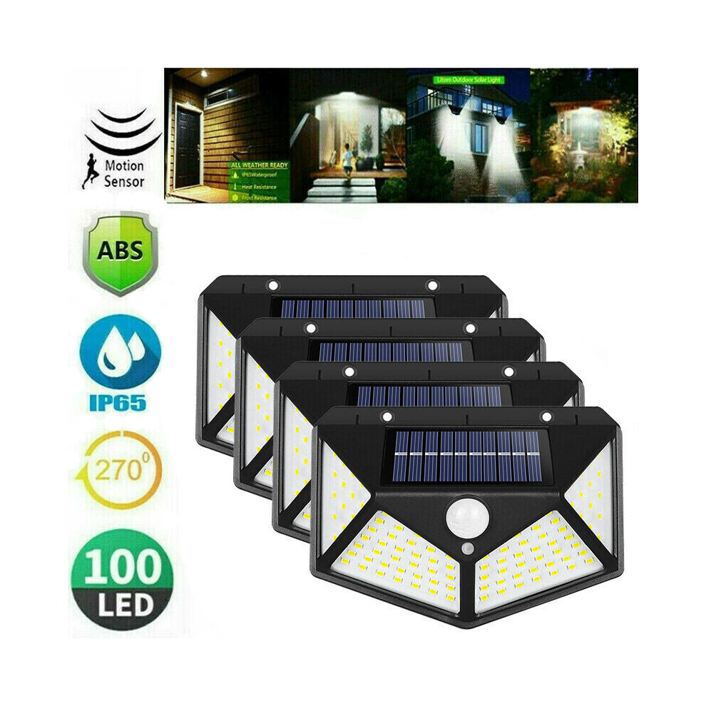 Ranpo (4Pack) Waterproof 100 Led Pir Motion Sensor Solar Power Outdoor Garden Security Light
