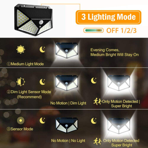 Ranpo (8Pack) Waterproof 100 LED PIR Motion Sensor Solar Power Outdoor Garden Light Security 1