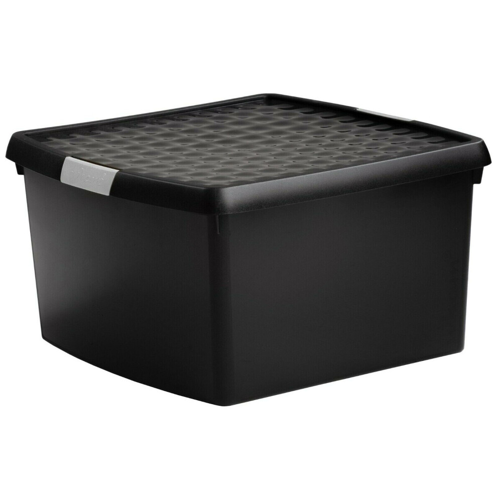 Large Clip Top Storage Box With Lid 25.5 L Recycled Black Plastic Storage Box