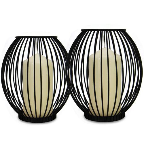 Cage Candle Holders Set of 2 Small & Large Pillar Lanterns Home Decor M&W