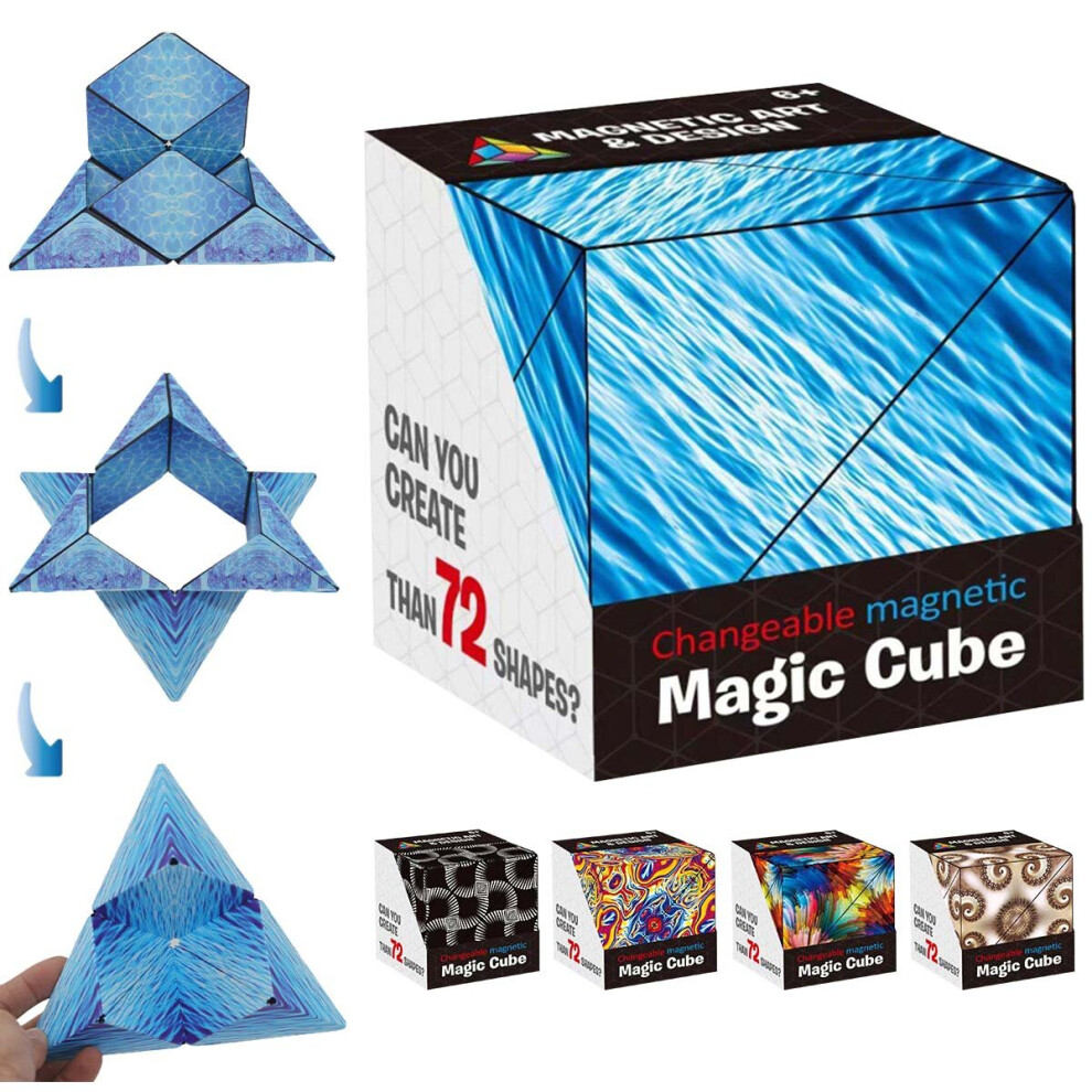 (Blue) Changeable Magnetic Magic Cube 3D Flip Puzzle Toys