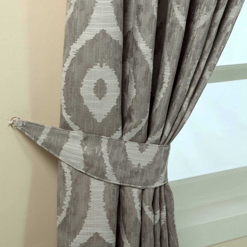 (Light Grey) Ikat Jacquard Curtain Tie Back Pair