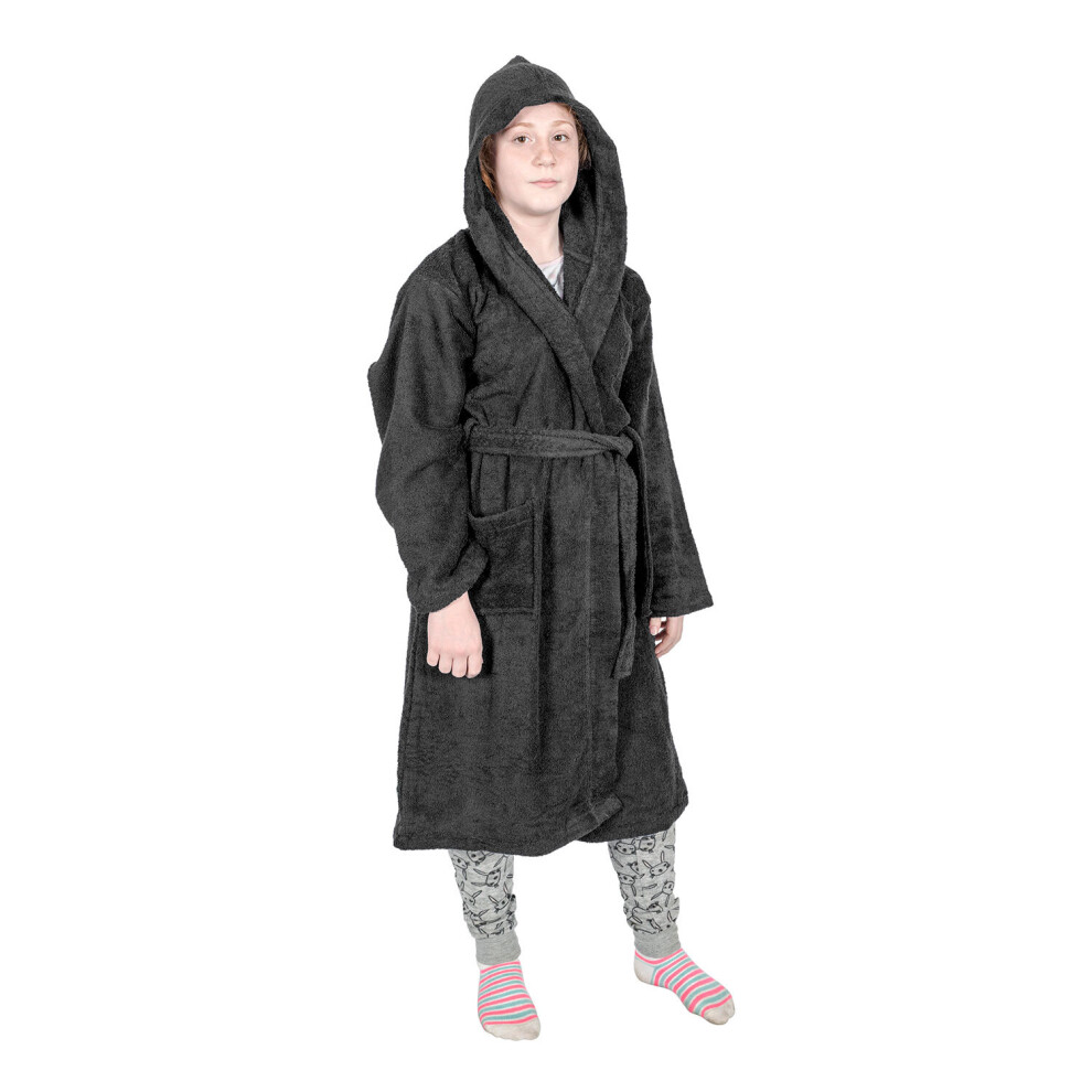 (Black, 7-9 Years) Kids Hooded Egyptian Cotton Bathrobe