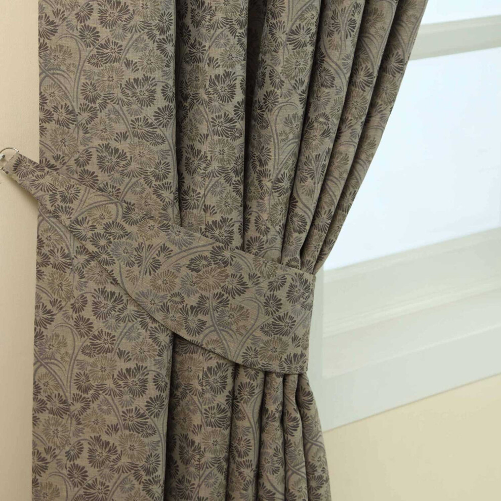(Grey) Vintage Floral Jacquard Curtain Tie Back Pair