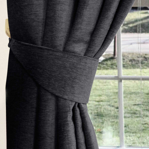 Homescapes (Pewter Grey) Chenille Curtain Tie Back Pair