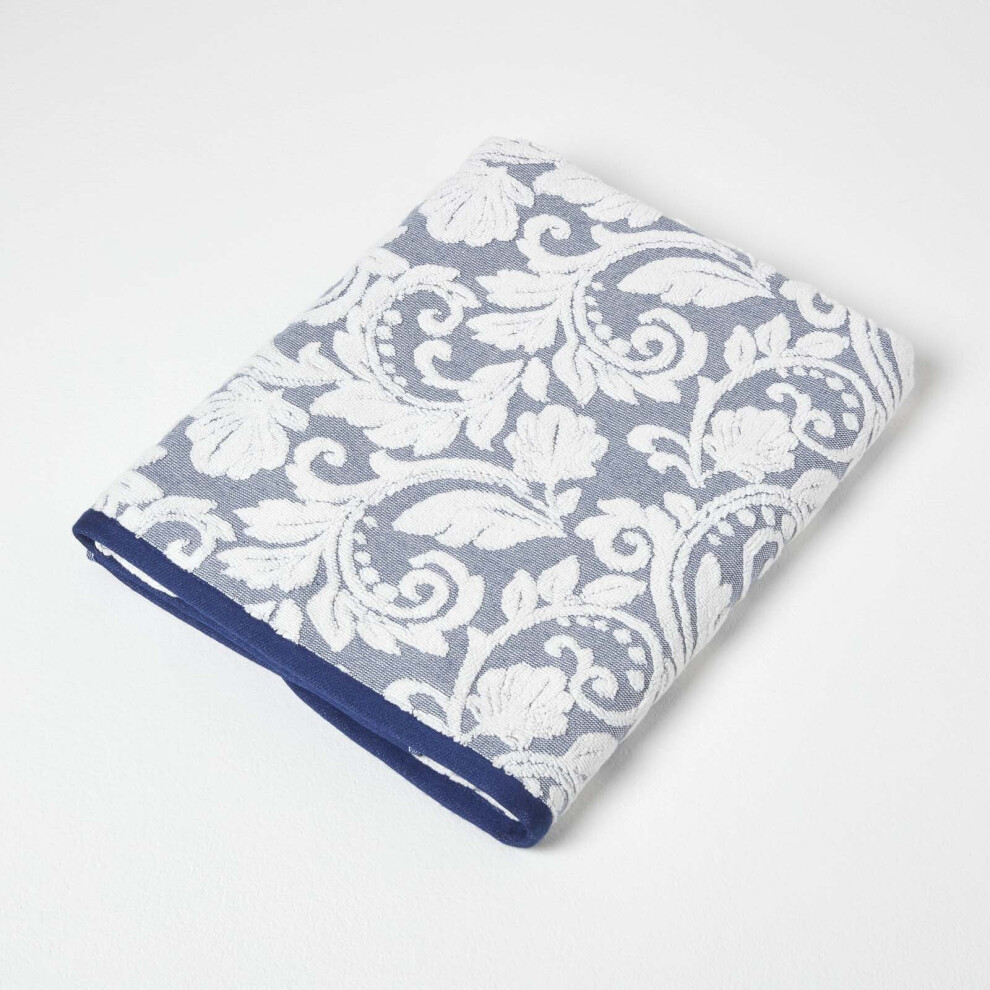 Homescapes (Bath Sheet, Navy) Damask 100% Turkish Cotton 600 Gsm Blue