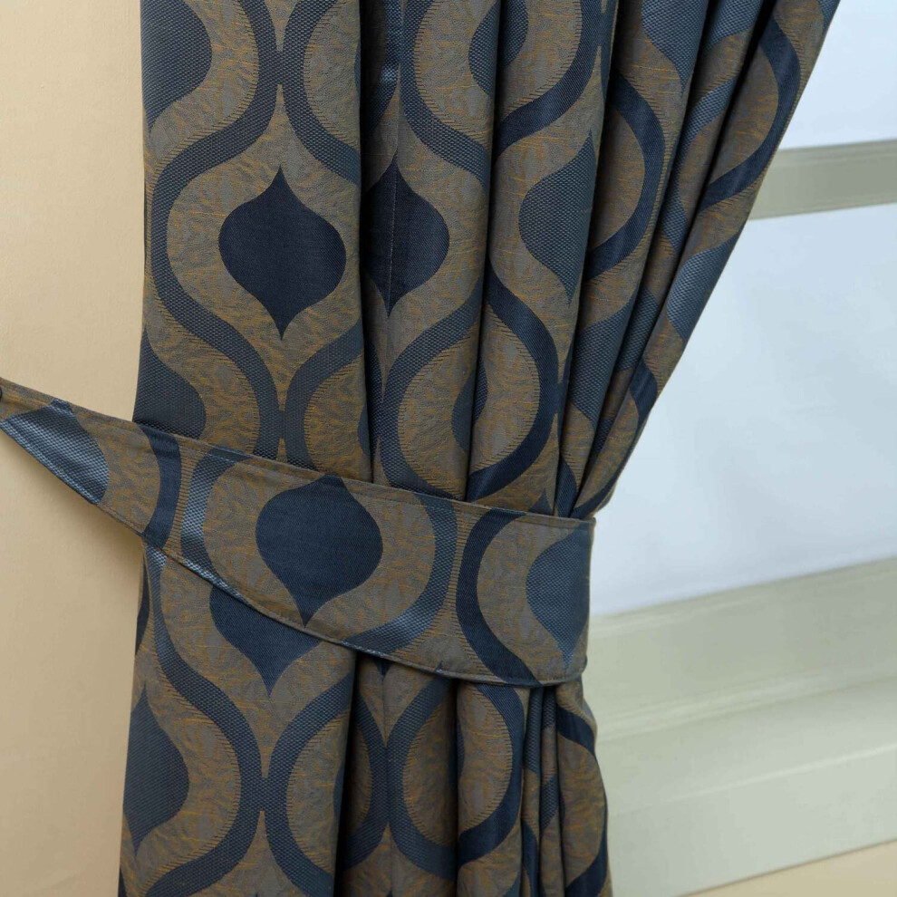 (Blue) Modern Wave Jacquard Curtain Tie Back Pair