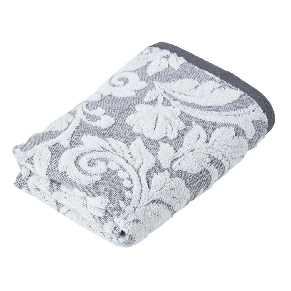 Homescapes (Hand Towel, ) Damask 100% Turkish Cotton 600 Gsm Silver