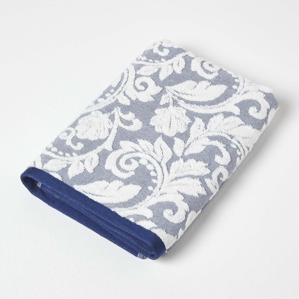 Homescapes (Bath Towel, Navy) Damask 100% Turkish Cotton 600 Gsm