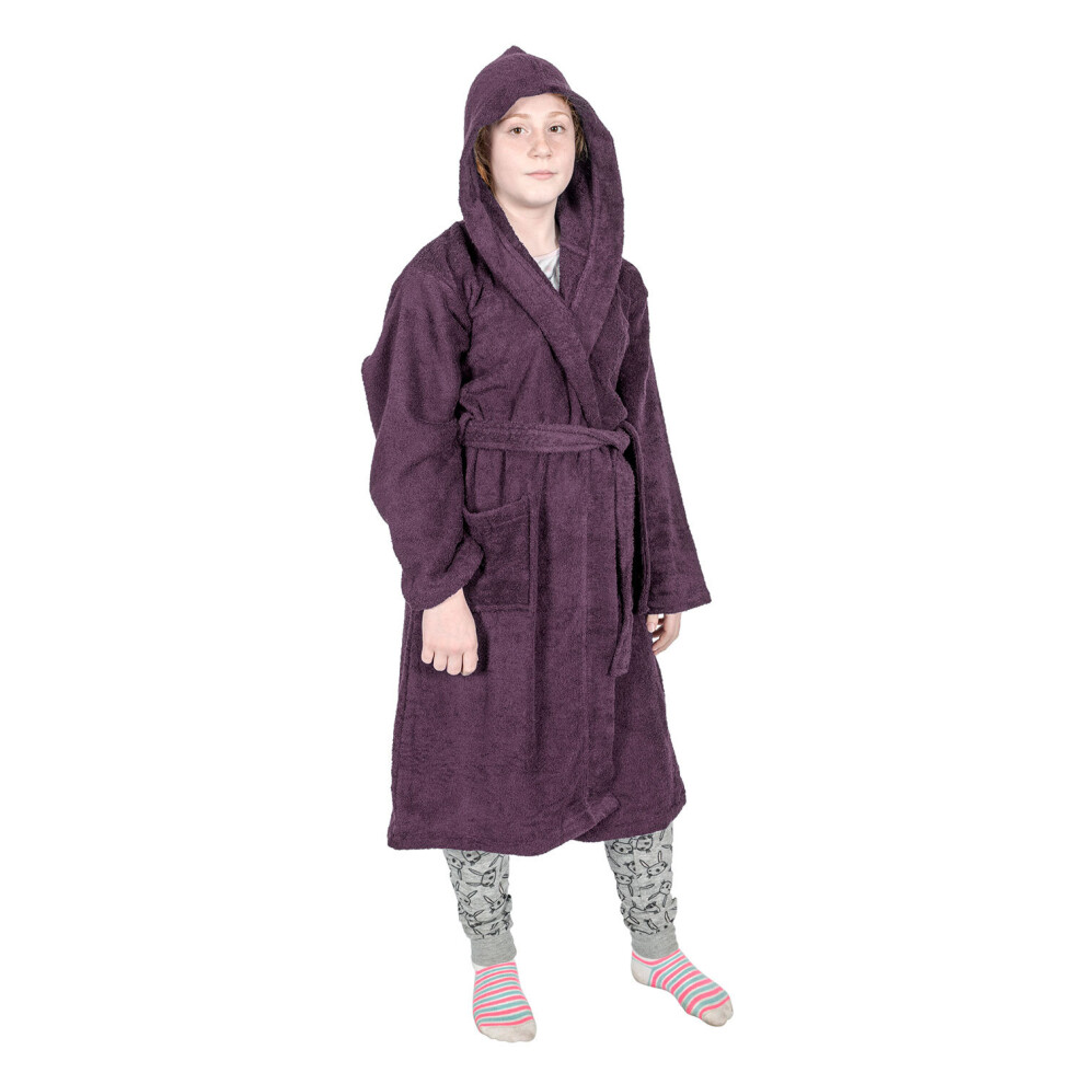 (Grape, 7-9 Years) Kids Hooded Egyptian Cotton Bathrobe