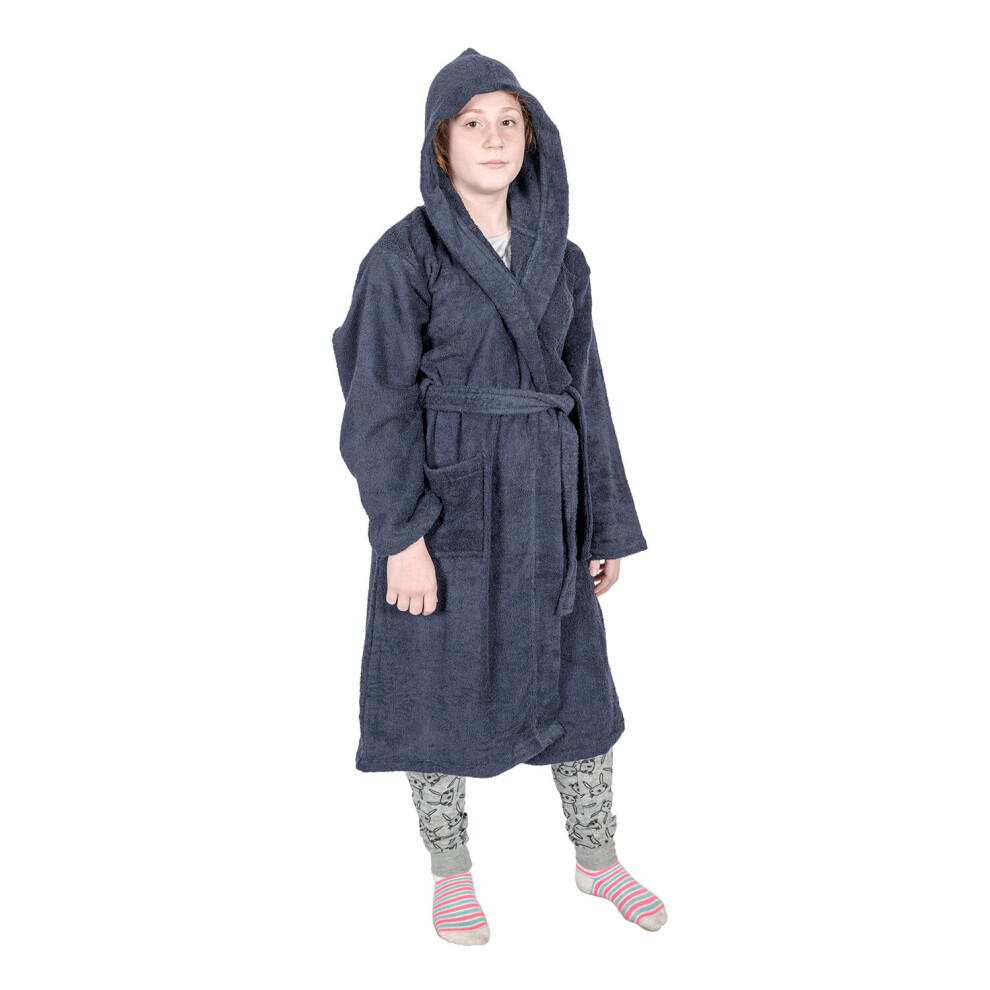 (Navy, 7-9 Years) Kids Hooded Egyptian Cotton Bathrobe