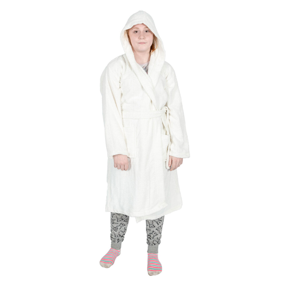 (Cream, 7-9 Years) Kids Hooded Egyptian Cotton Bathrobe