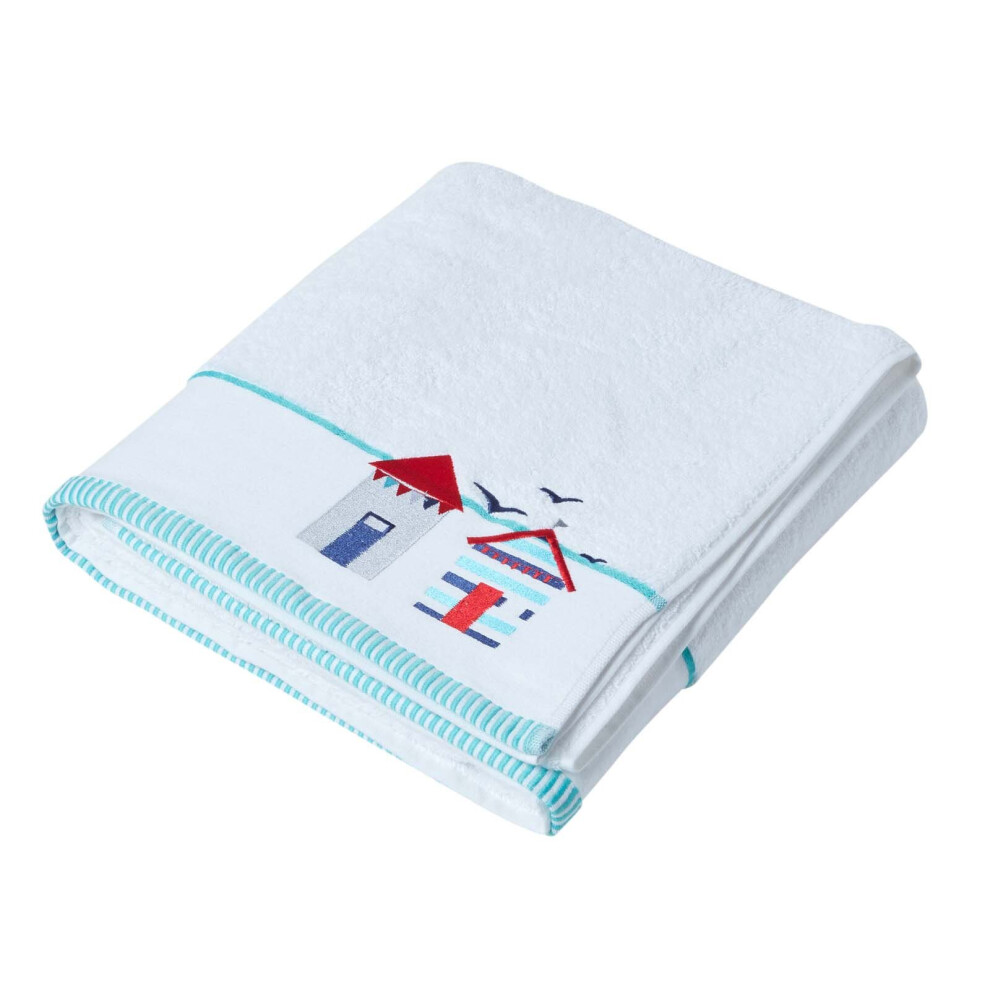 (Bath Sheet) White and Blue Beach Hut