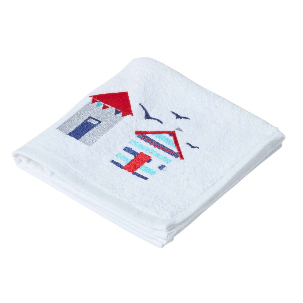 (Face Cloth) White and Blue Beach Hut