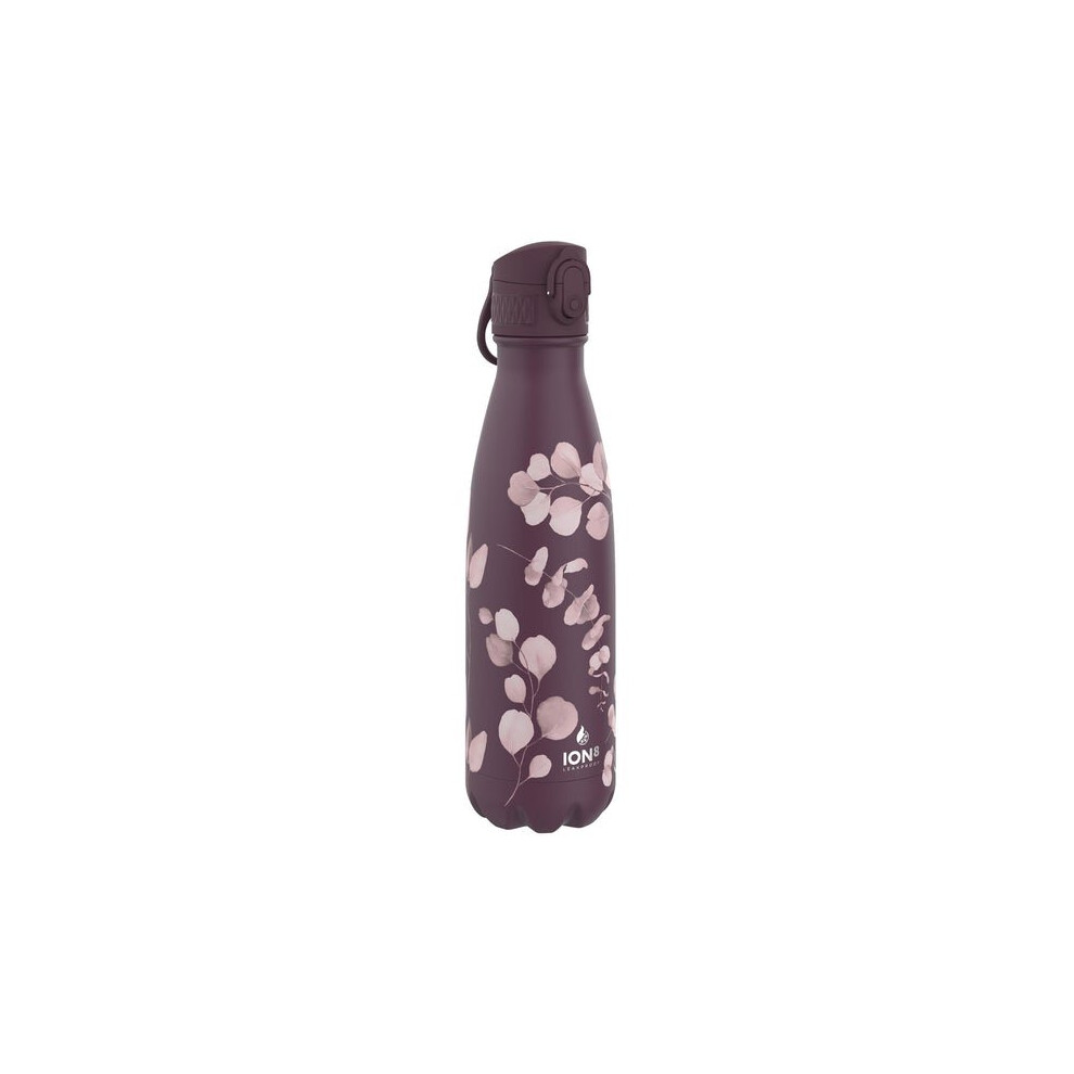 Ion8 Leak Proof Steel Water Bottle, Vacuum Insulated, Wine Floral, 500ml