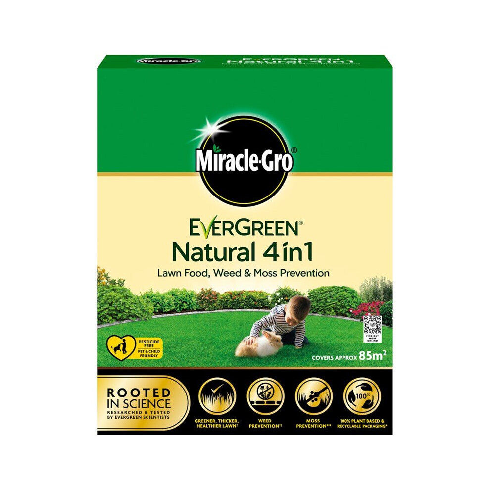 Miracle-Gro Evergreen Natural Lawn Grass Feed 4 In 1 85m2 (119982)