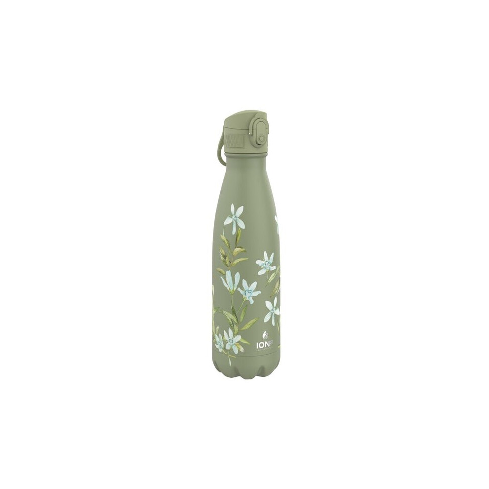 Ion8 Leak Proof Steel Water Bottle, Vacuum Insulated, Lily Pad Floral, 500ml