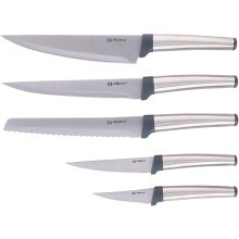Alpina 5-Piece Stainless Steel Kitchen Knife Set – Chef, Carving, Bread, Utility & Paring Knives