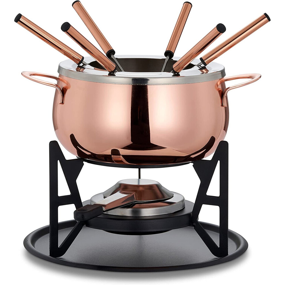 Oak & Steel - Stainless Steel Rose Gold Fondue Gift Set, Ideal for 6 Person