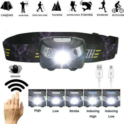 Super Bright Waterproof Head Torch Headlight LED CREE USB Rechargeable Headlamp