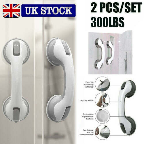 2X Bathroom Grab Bar with Suction Cup - Non-Slip Shower Safety Handle for Tile, Glass, Acrylic (No-Drill Install) 1