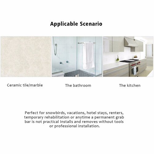 2X Bathroom Grab Bar with Suction Cup - Non-Slip Shower Safety Handle for Tile, Glass, Acrylic (No-Drill Install) 2