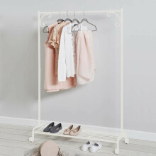 Shabby Chic Cream Metal Garment Rail Vintage Style Clothes Rail With Shoe Rack