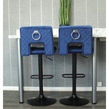 Blue Velvet Belgravia Bar Stools set of 2 chairs, Ring Knocker