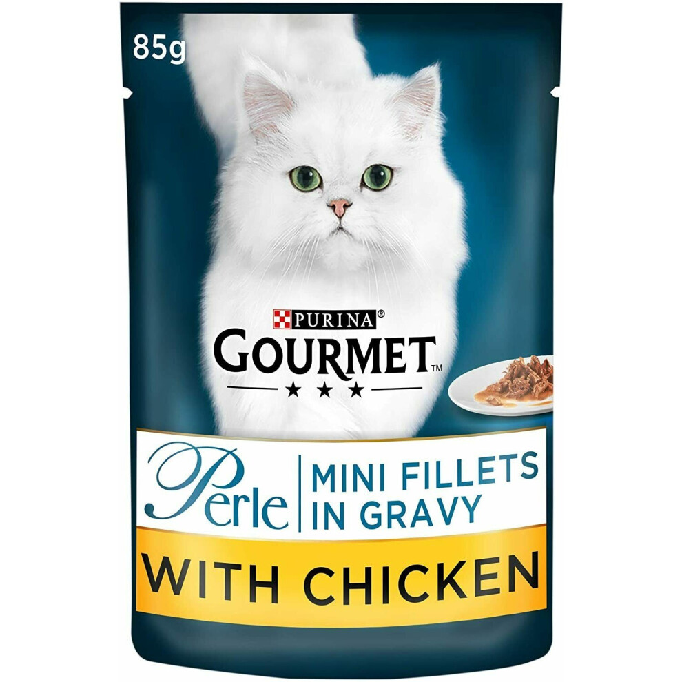 Gourmet Mini Fillets Gravy Chicken Wet Food Pouch Adult Cat, 24 x 85 g