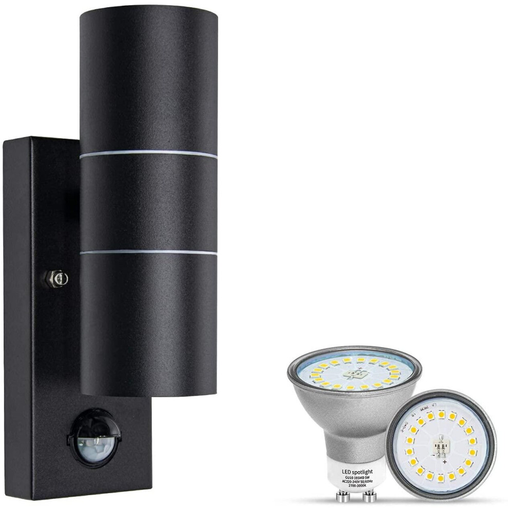 Outdoor Wall Lights PIR Motion Sensor Outside Up Down Wall Sconce Lamp IP44 Security Lights Matte Black