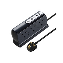 Masterplug Compact 6 Socket Surge Protected 2x USB Port Extension Lead 2m Black