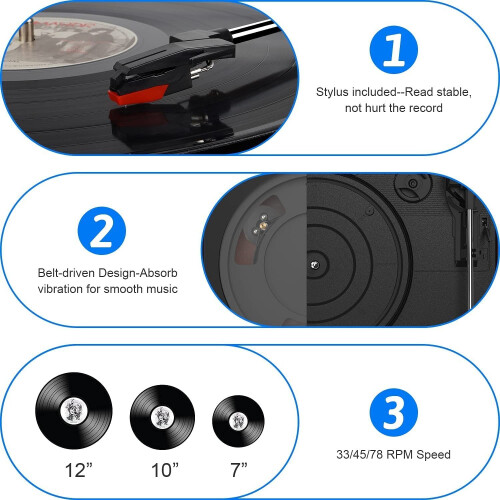 Mersoco Bluetooth Turntable Vinyl Record Player with Stereo Speakers 1