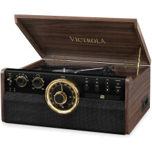 Plataforma giratória de vinil VICTROLA EMPIRE - 6 em 1 - Espresso - Rádio, Cassete, CD, Bluetooth - Preto
