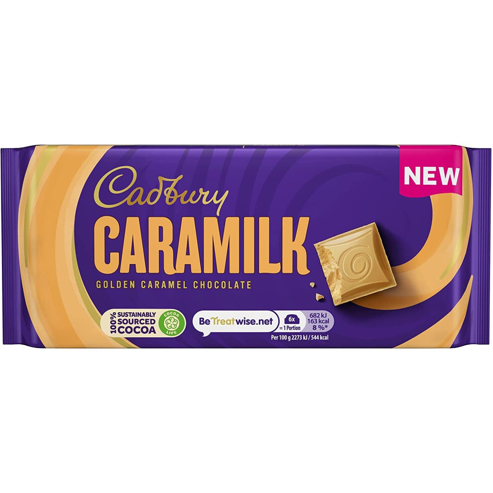 Cadbury Caramilk Golden Caramel Chocolate Bar, 90g Pack of 8